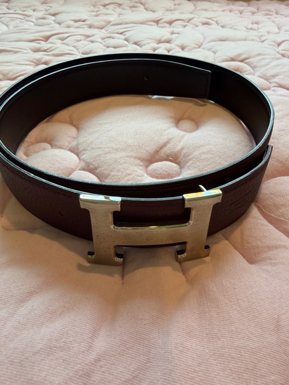 Hermes La Maison Brown Leather Belt with Silver H Buckle